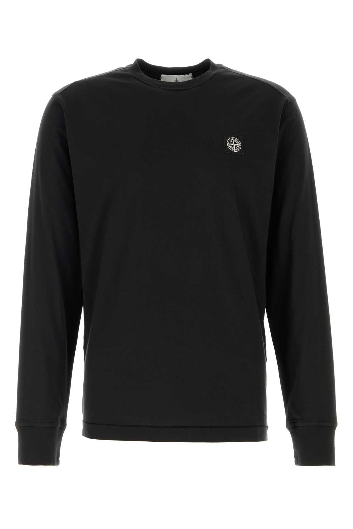 Stone Island Cotton Logo-Embroidered Sweatshirt — Black