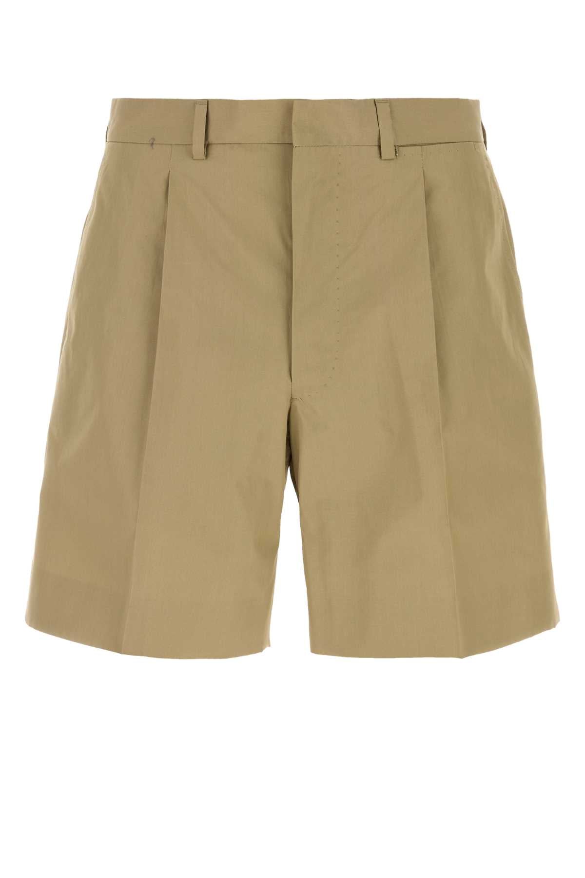 Prada Cotton Poplin Bermuda Shorts — Beige