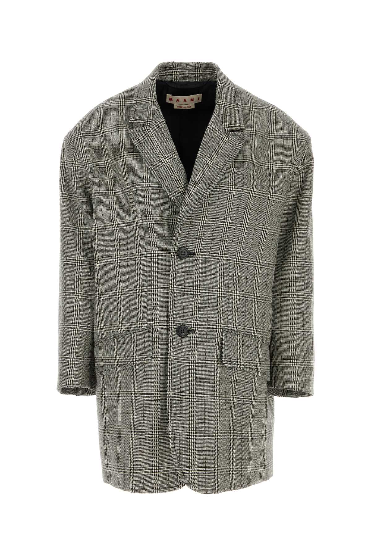 Marni Plaid Wool Oversize Blazer — Gray