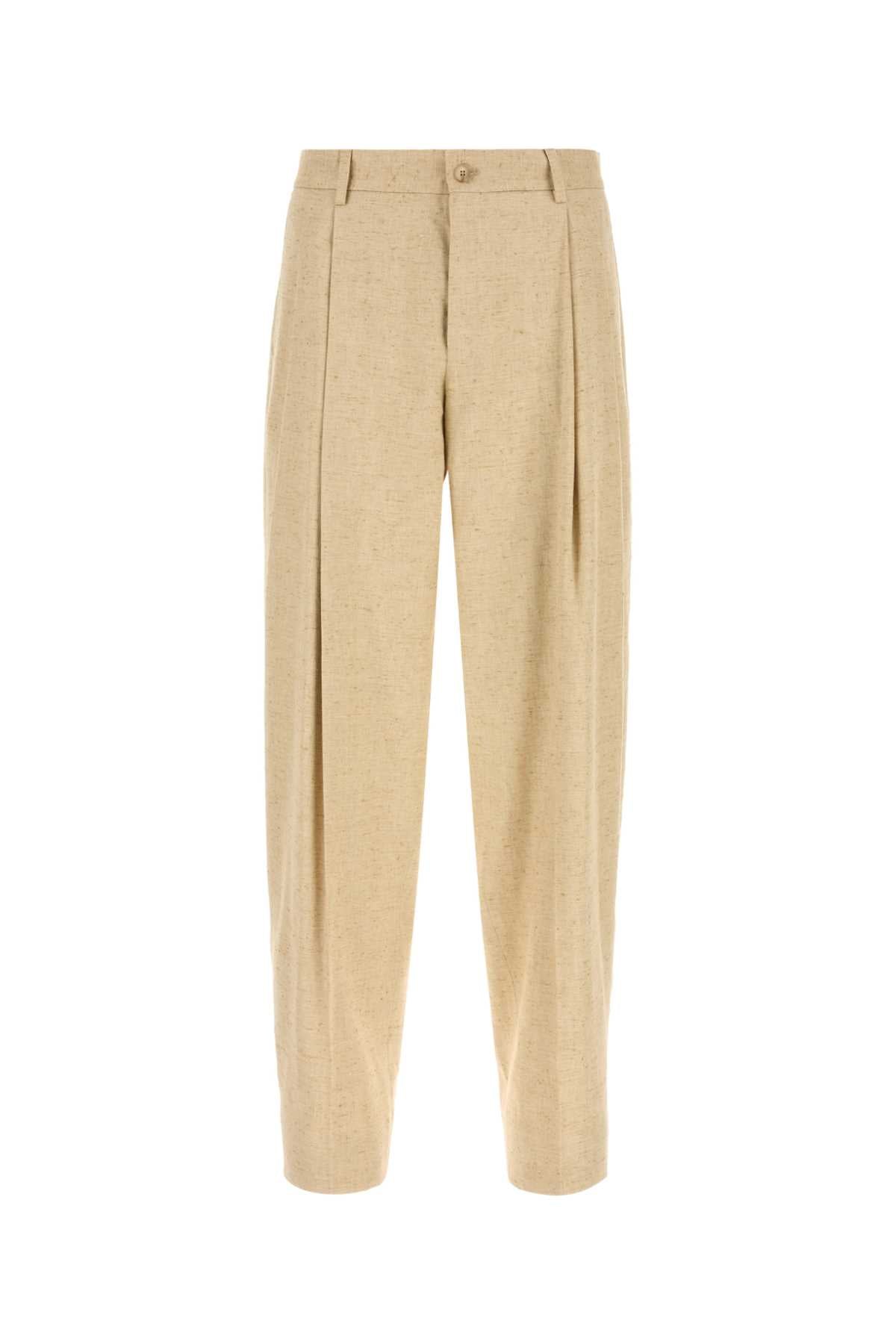 Dolce & Gabbana Sand Tweed Wide-Leg Trousers — Beige