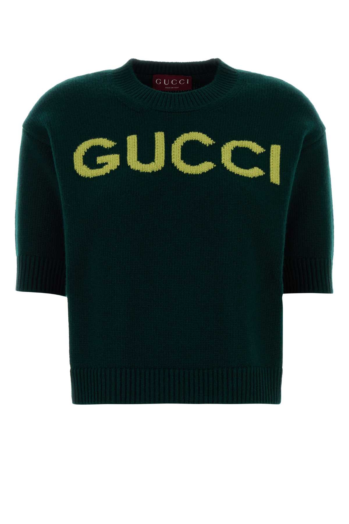 Suéter de lana Gucci con logo bordado - Verde