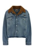 Miu Miu Suede-Collar Denim Jacket — Blue