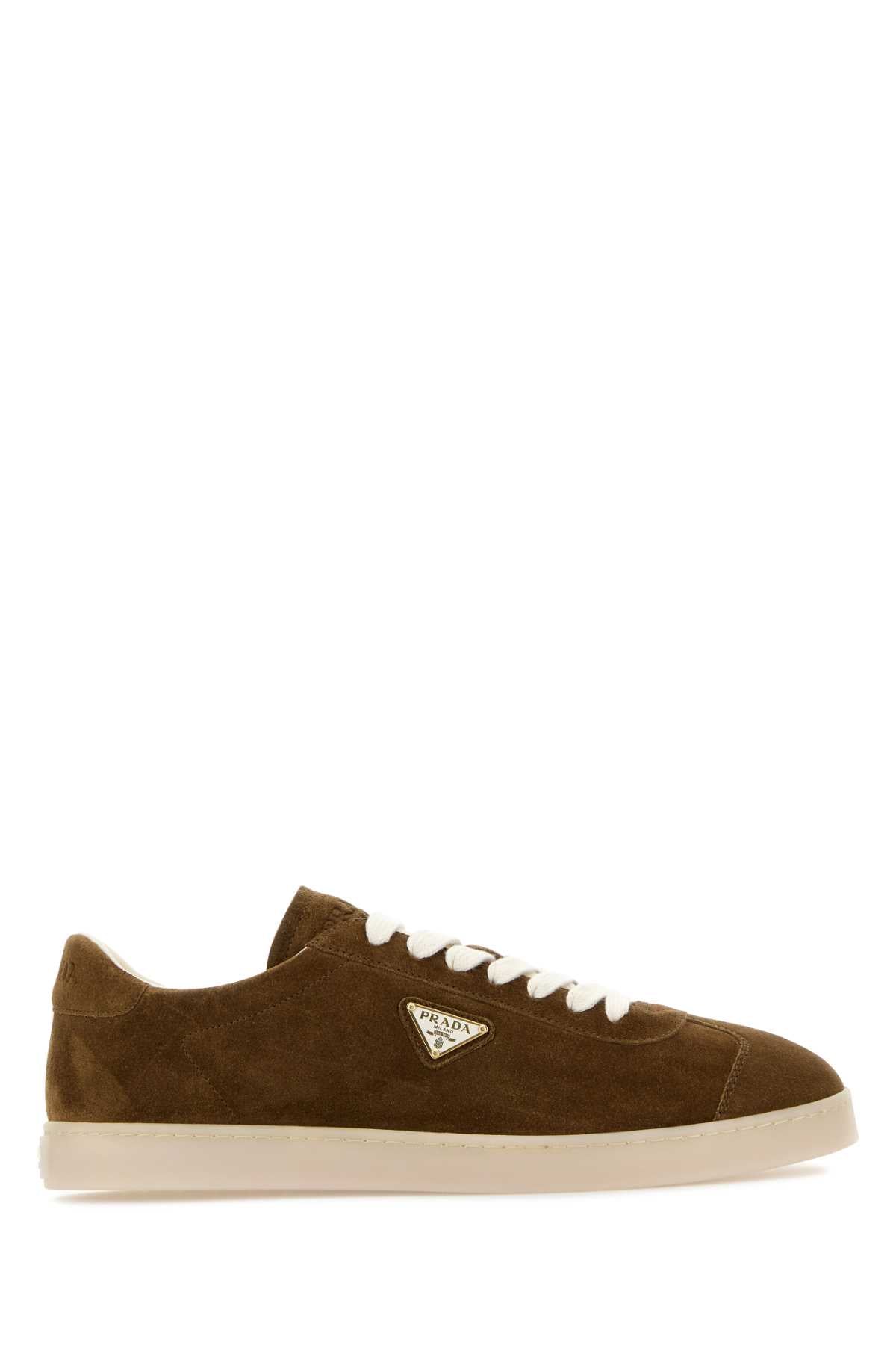 Prada Suede Low-Top Sneaker — Brown