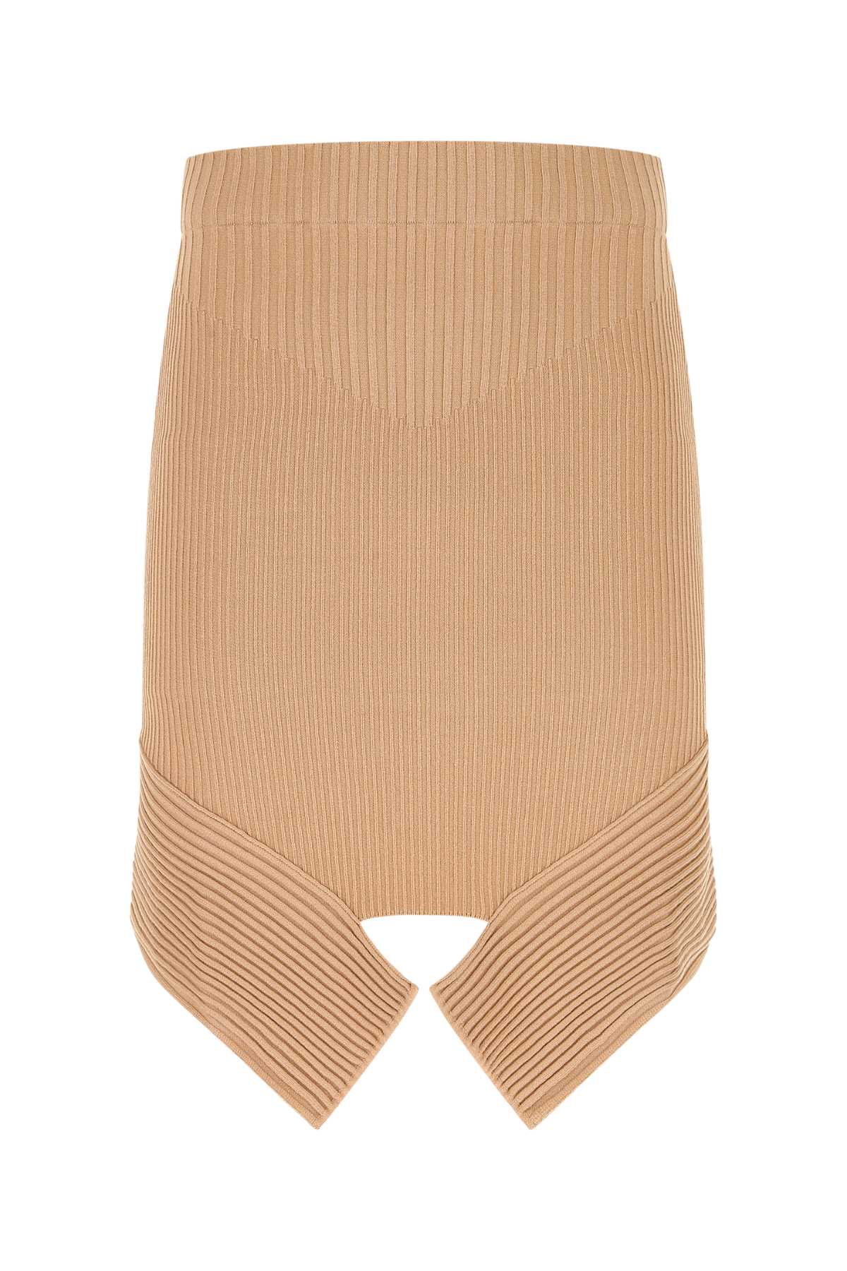 Andrea Adamo Ribbed Viscose Blend Skirt — Beige
