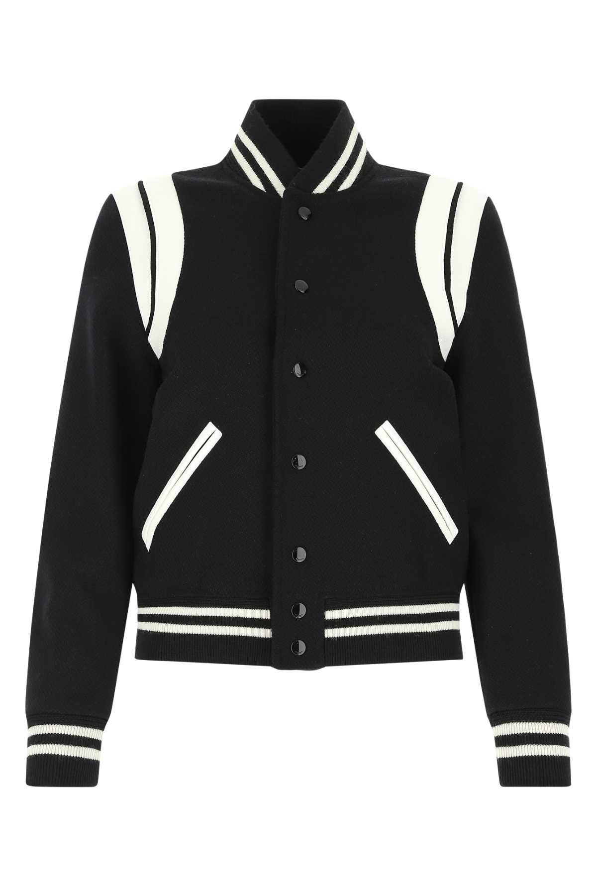 Saint Laurent Wool Blend Bomber Jacket — Black