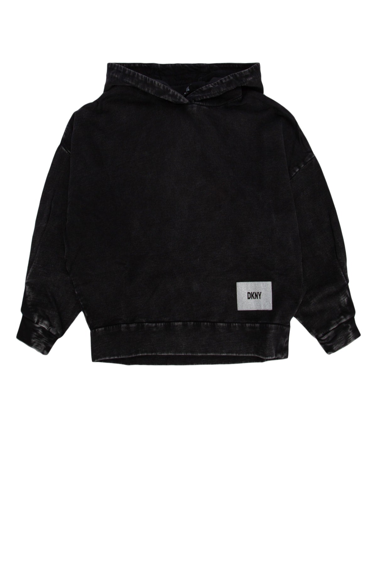 Dkny Junior Denim-Washed Cotton Hoodie — Black