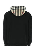 Burberry Check-Hood Cotton Sweatshirt — Black