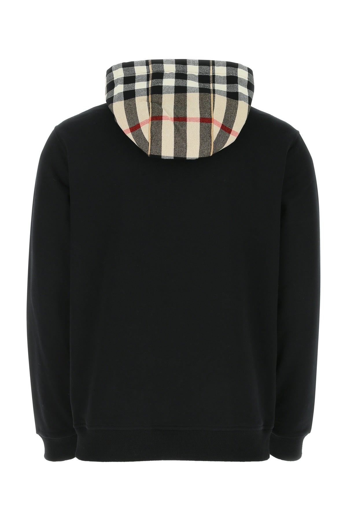 Burberry Check-Hood Cotton Sweatshirt — Black
