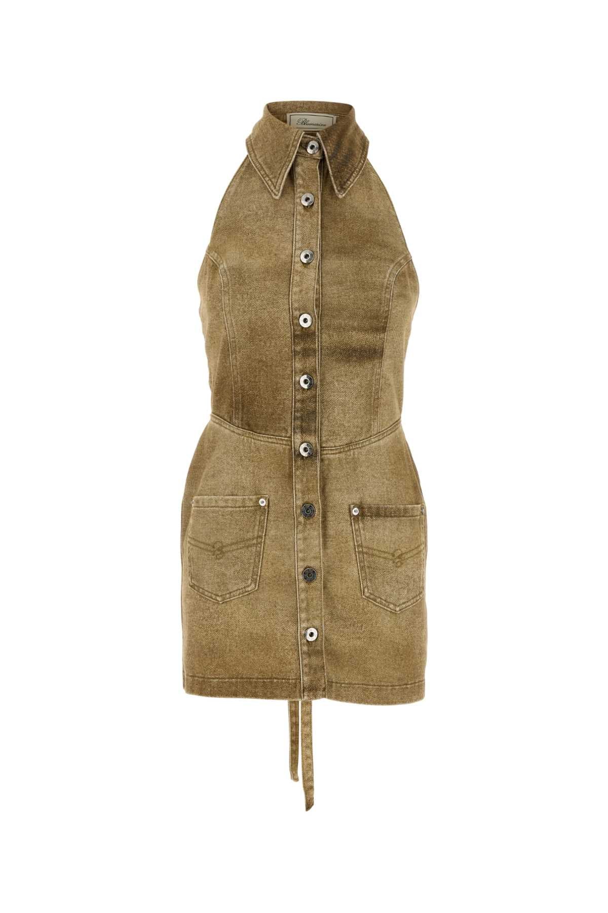 Blumarine Denim Halter Dress — Beige