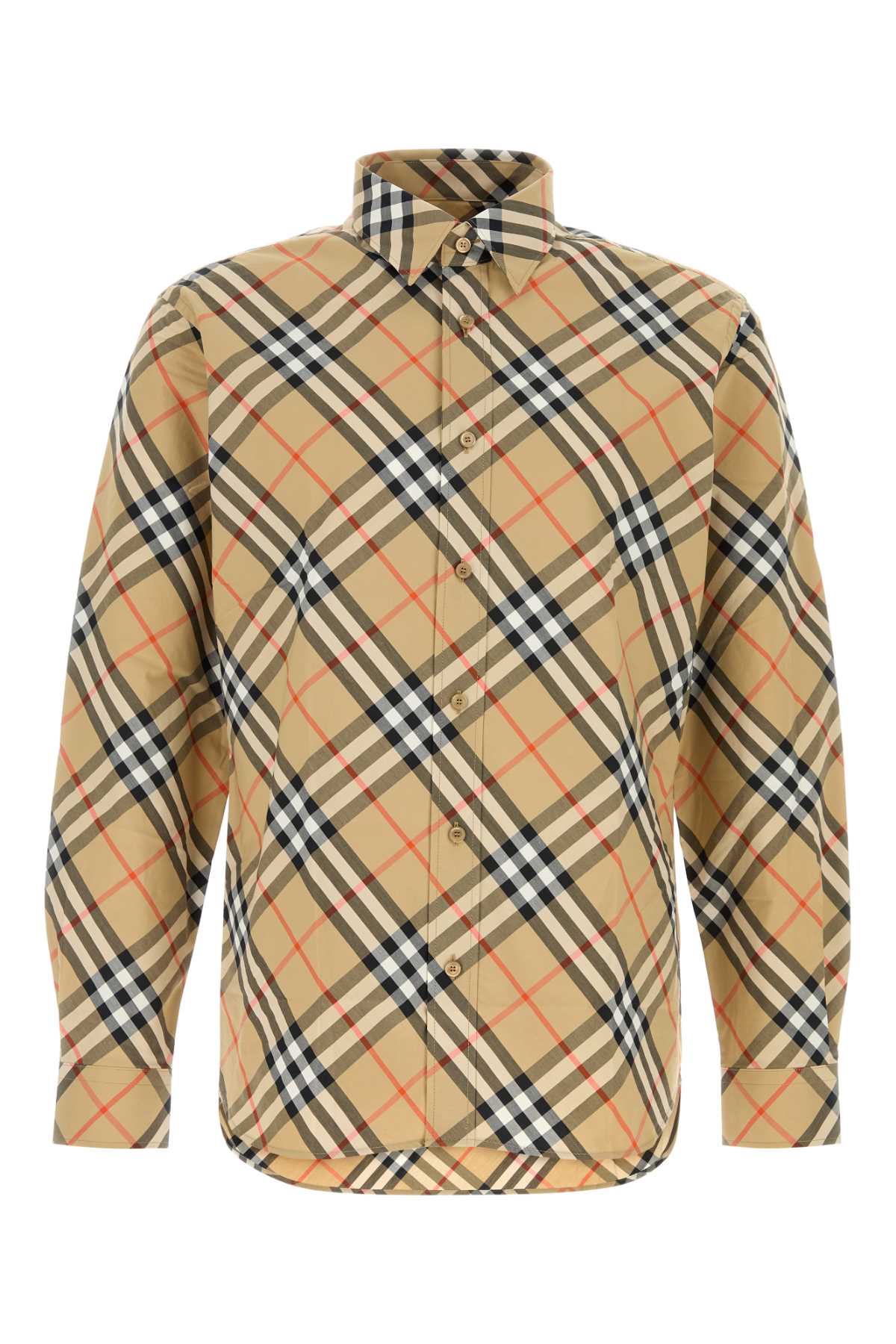 Burberry Tartan-Printed Poplin Shirt — Beige