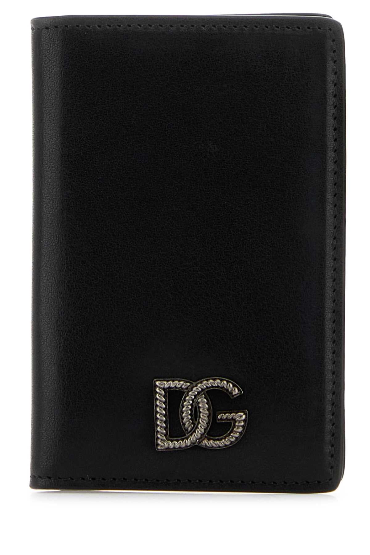 Dolce & Gabbana Leather Card Holder Card Holder Wallet — Black