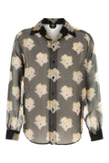 Fendi Floral-Printed Silk Organza Shirt — Gray
