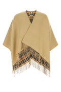 Burberry Wool with Fringe and Reversible Check Lining Shawl — Beige