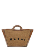 Marni Two-Tone Leather and Raffia Handbag — Brown