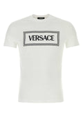 Camiseta de algodón con logo estampado de Versace - Blanco