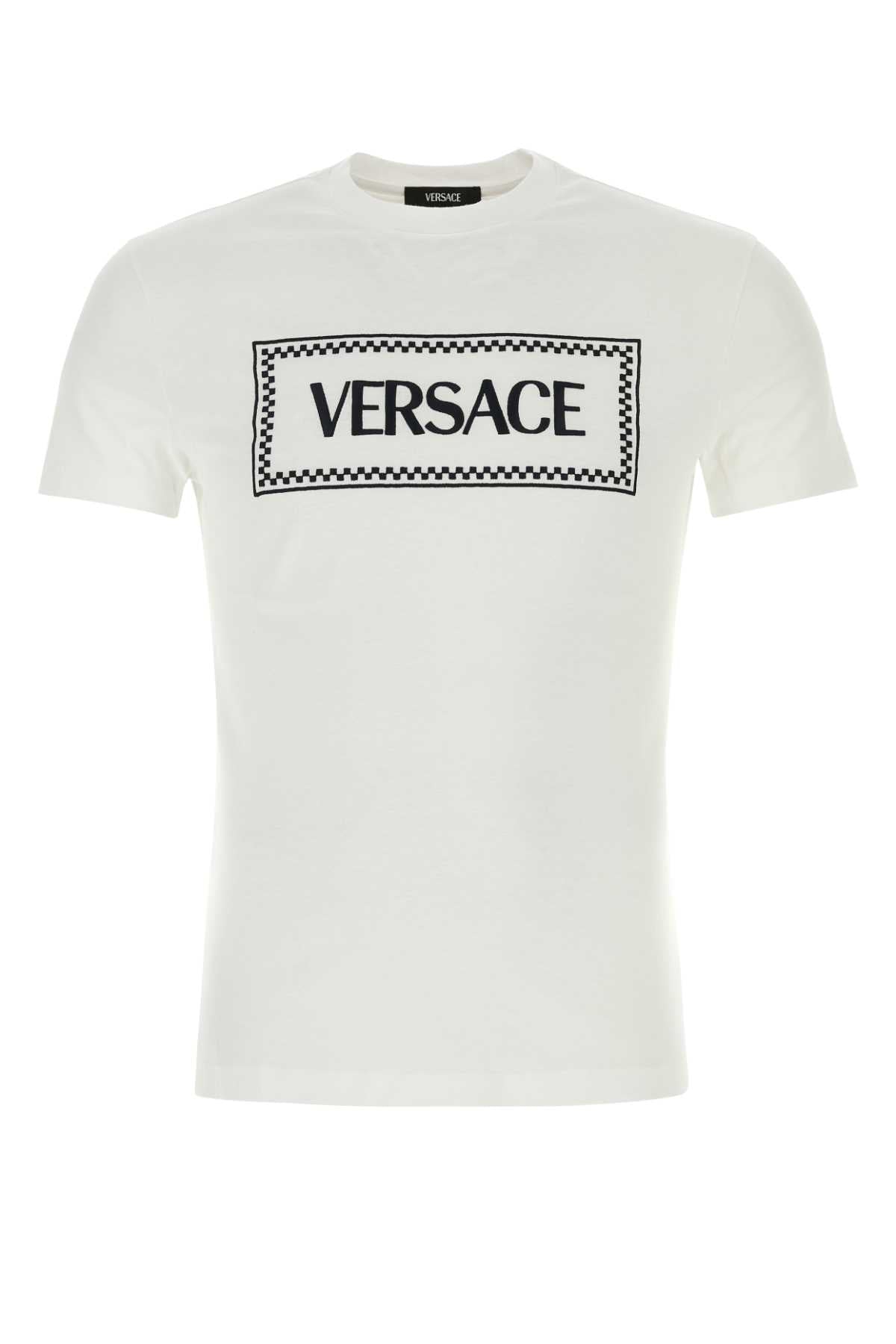 Camiseta de algodón con logo estampado de Versace - Blanco