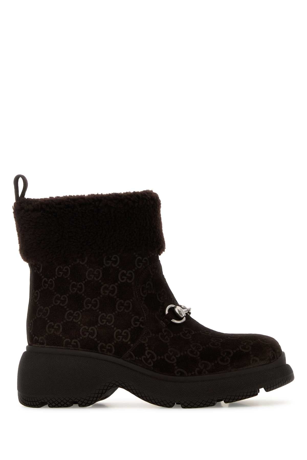 Gucci GG Suede Calf-Fold Boot — Brown