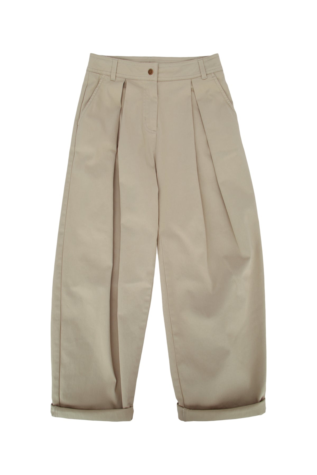 Moncler Jr Pleated Cotton Trousers — Beige