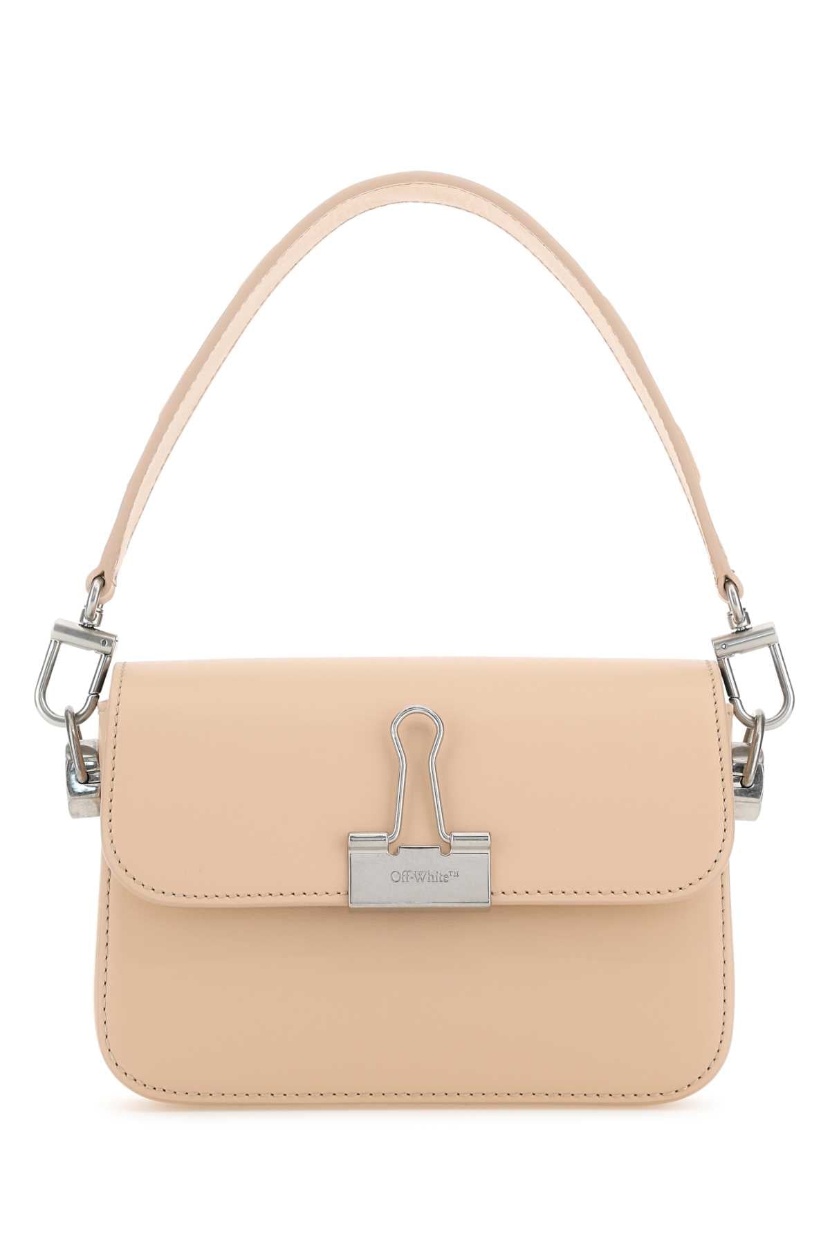 Off-White Leather Binder Clasp Shoulder Bag — Beige