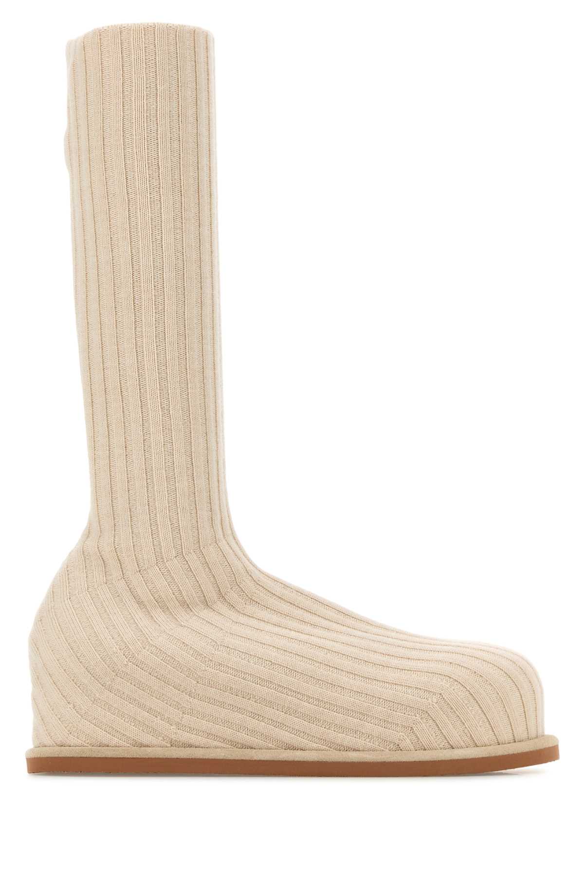 Amina Muaddi Stretch Boot — Beige