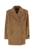 Ganni Double-Breasted Wool Blend Coat — Beige
