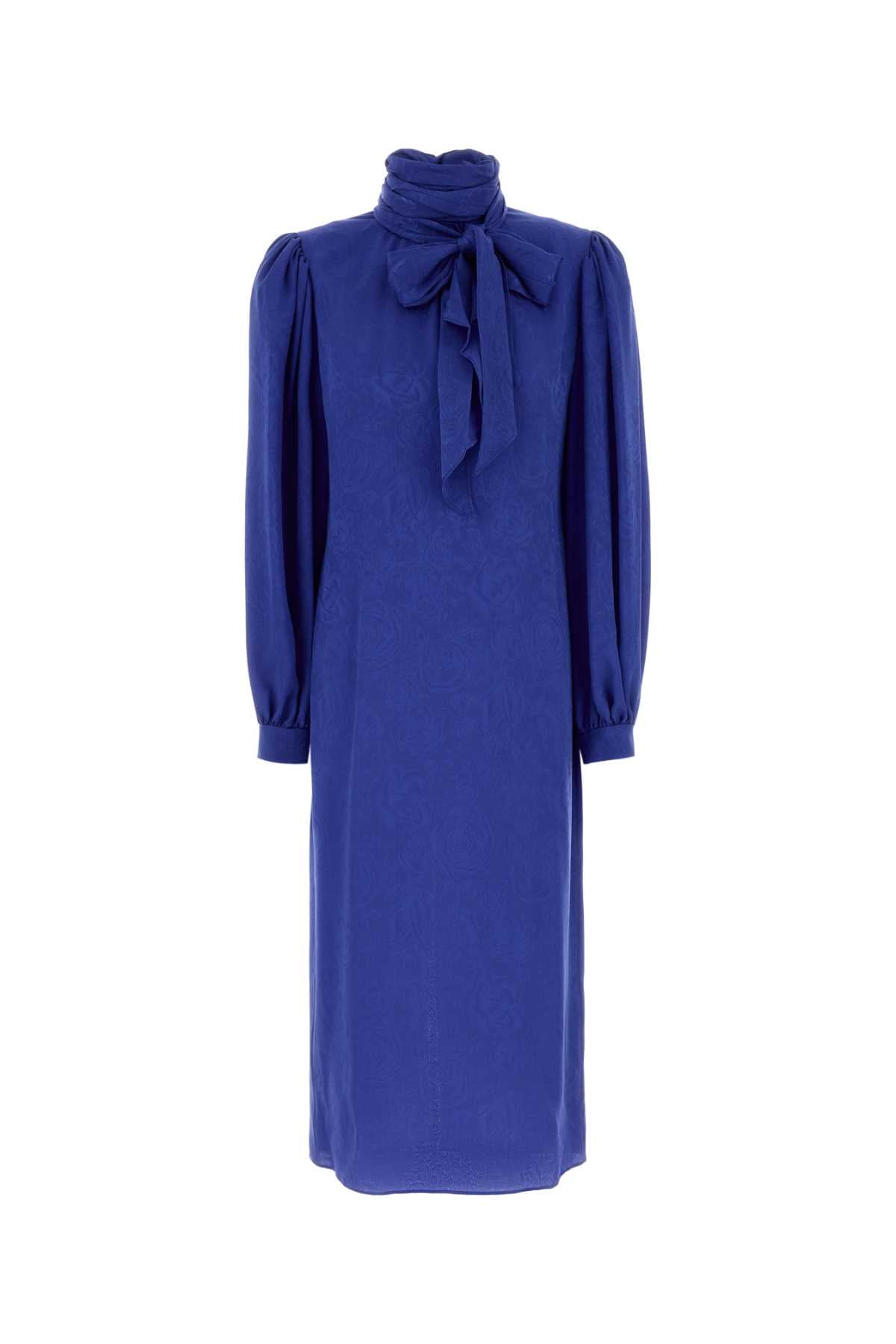 Gucci Silk Bow-Tie Neck Dress — Blue