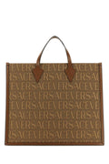 Versace Logo-Embroidered Canvas Tote Bag — Beige