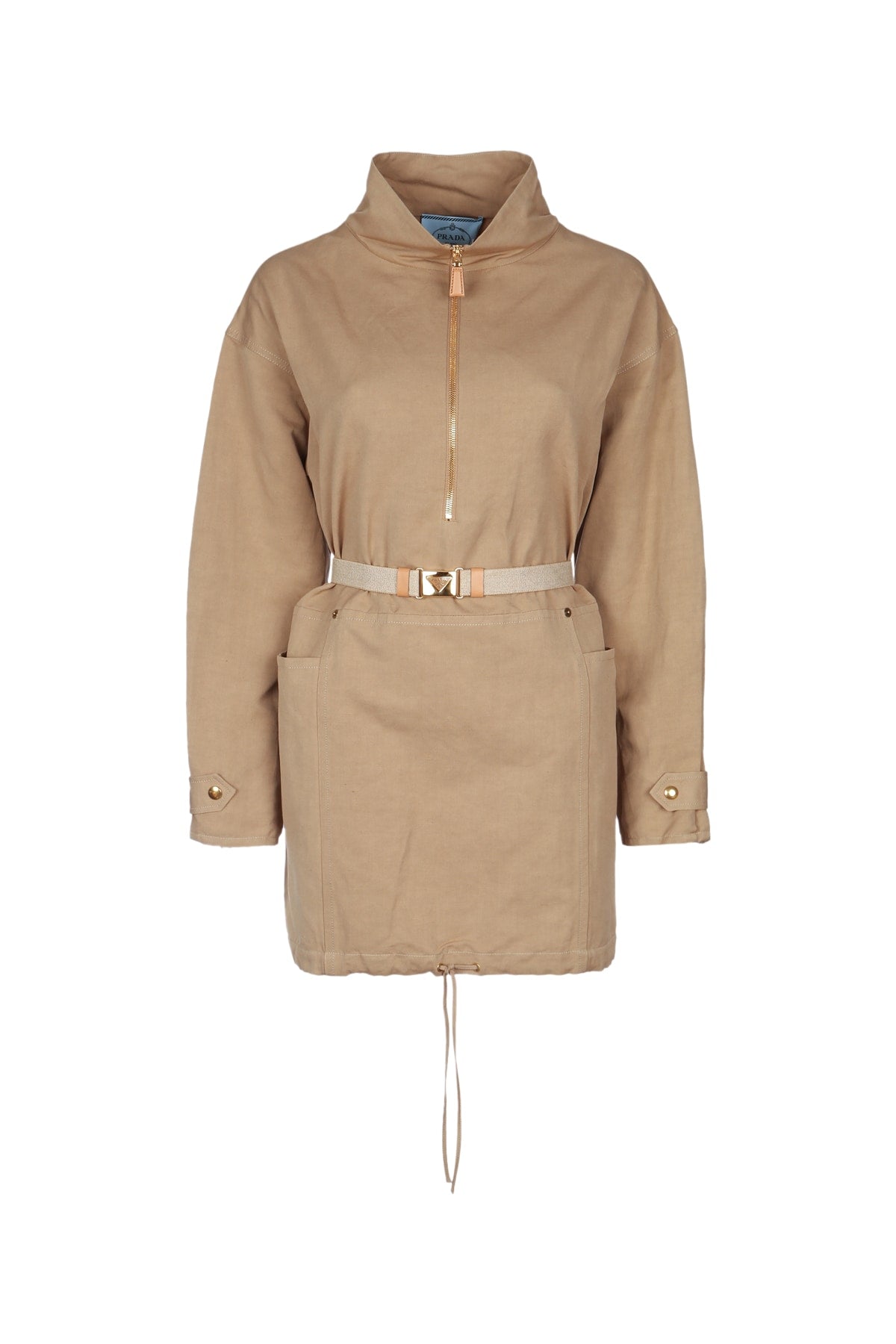 Prada Cotton-Linen Utility Dress — Beige