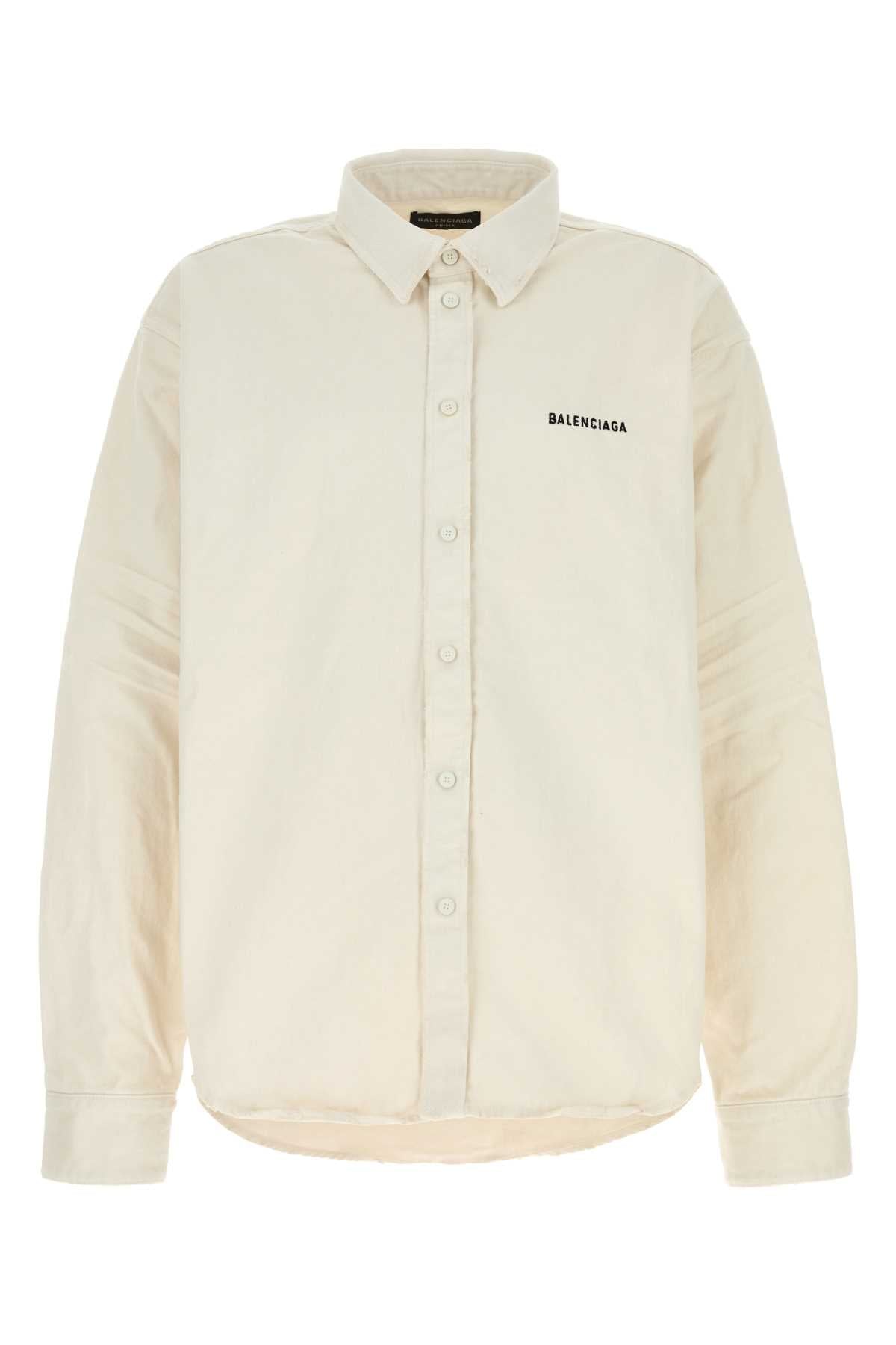 Balenciaga Logo-Embroidered Cotton Shirt — White