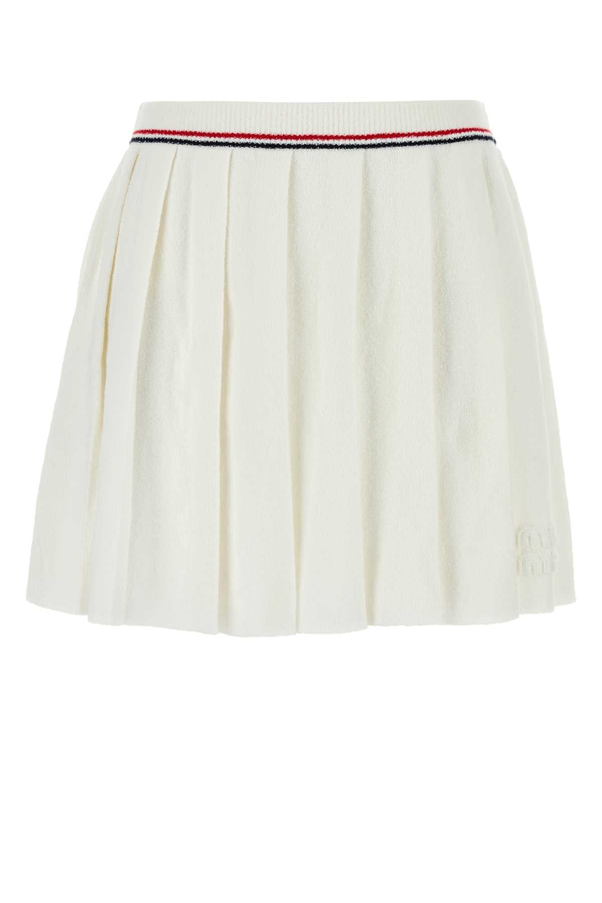 Miu Miu Pleated Terry Skirt — White