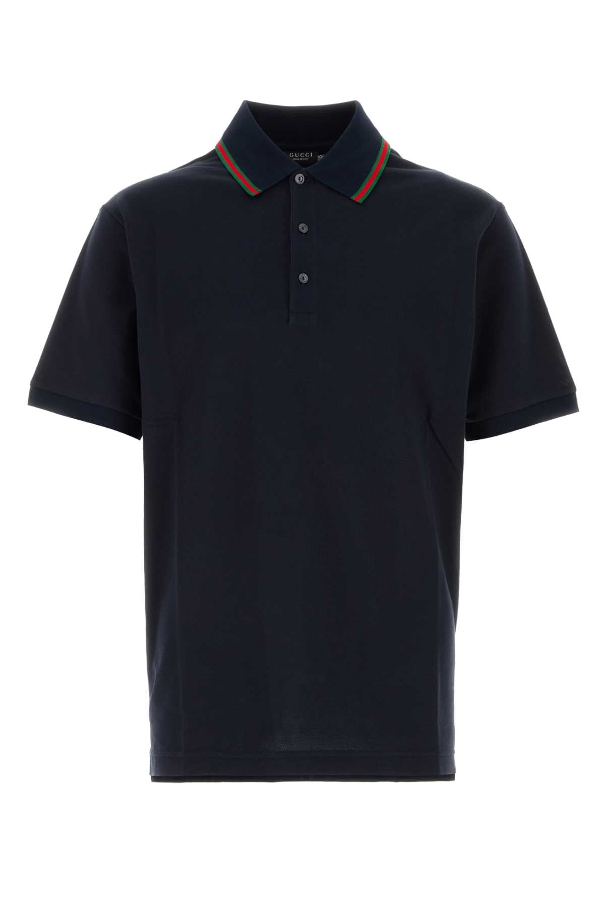 Gucci Striped-Collar Piquet Polo Shirt — Navy