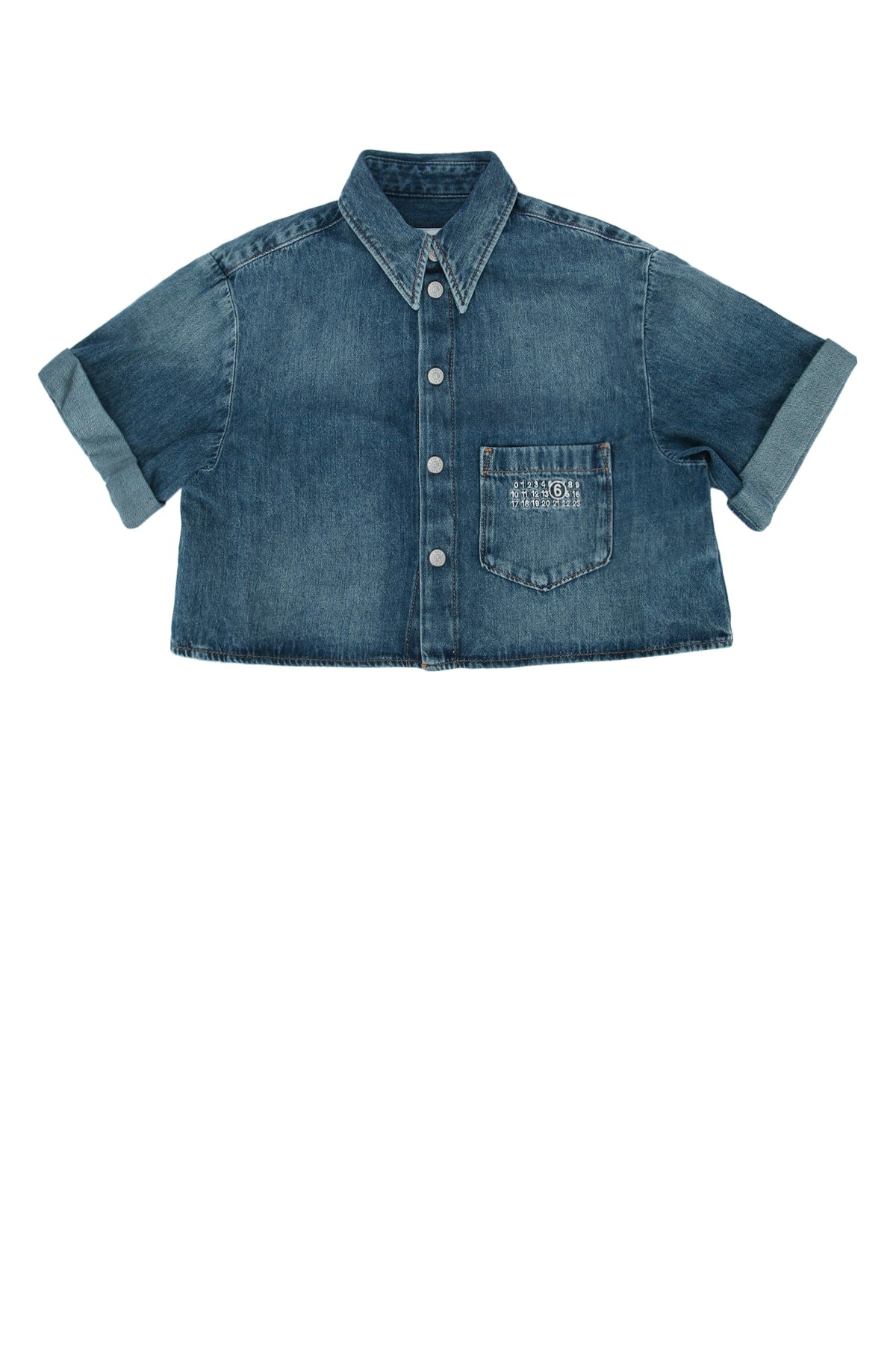Mm6 Kids Cotton Denim Shirt — Blue