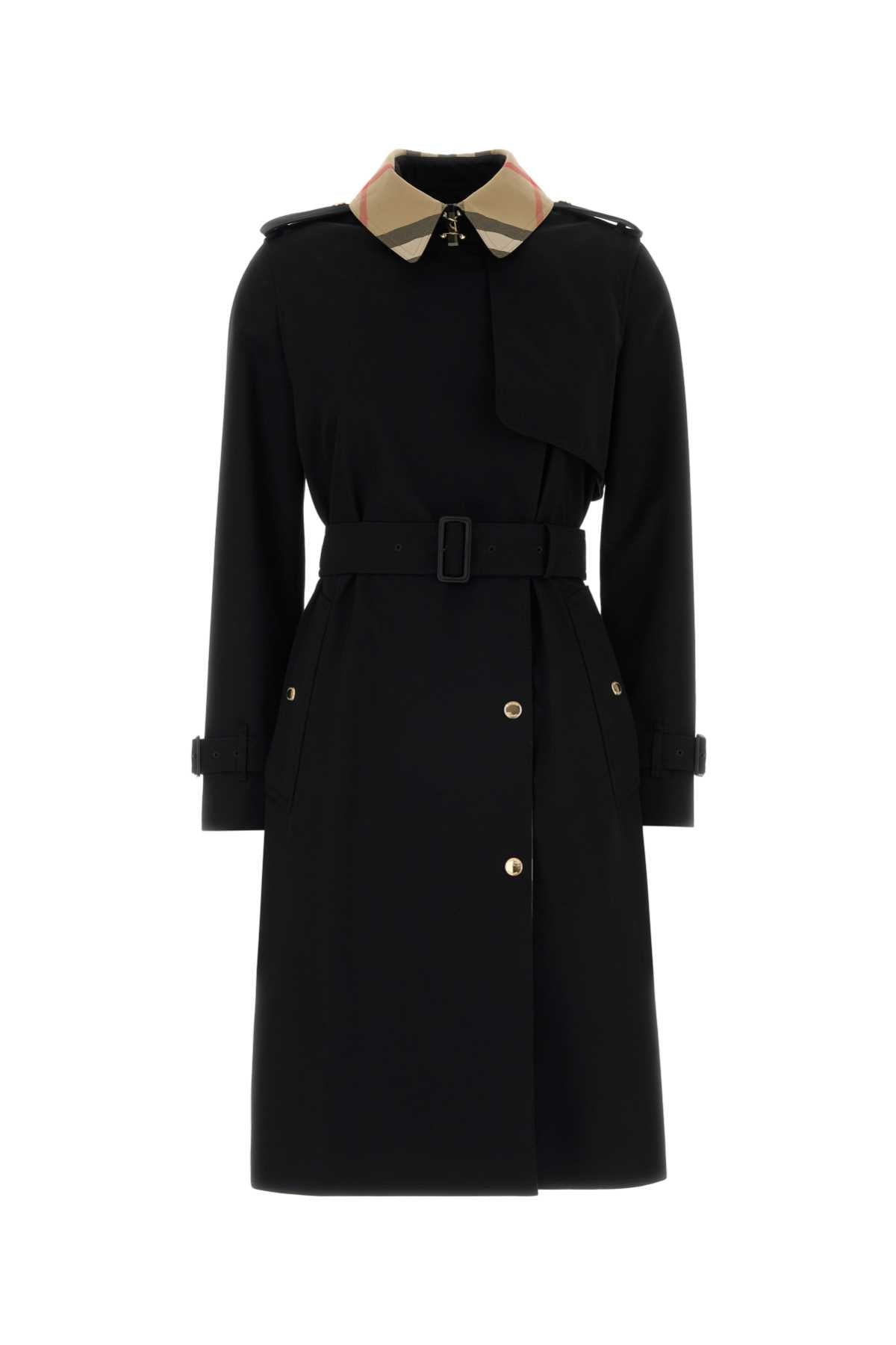 Burberry Collared Cotton Trench Coat — Black