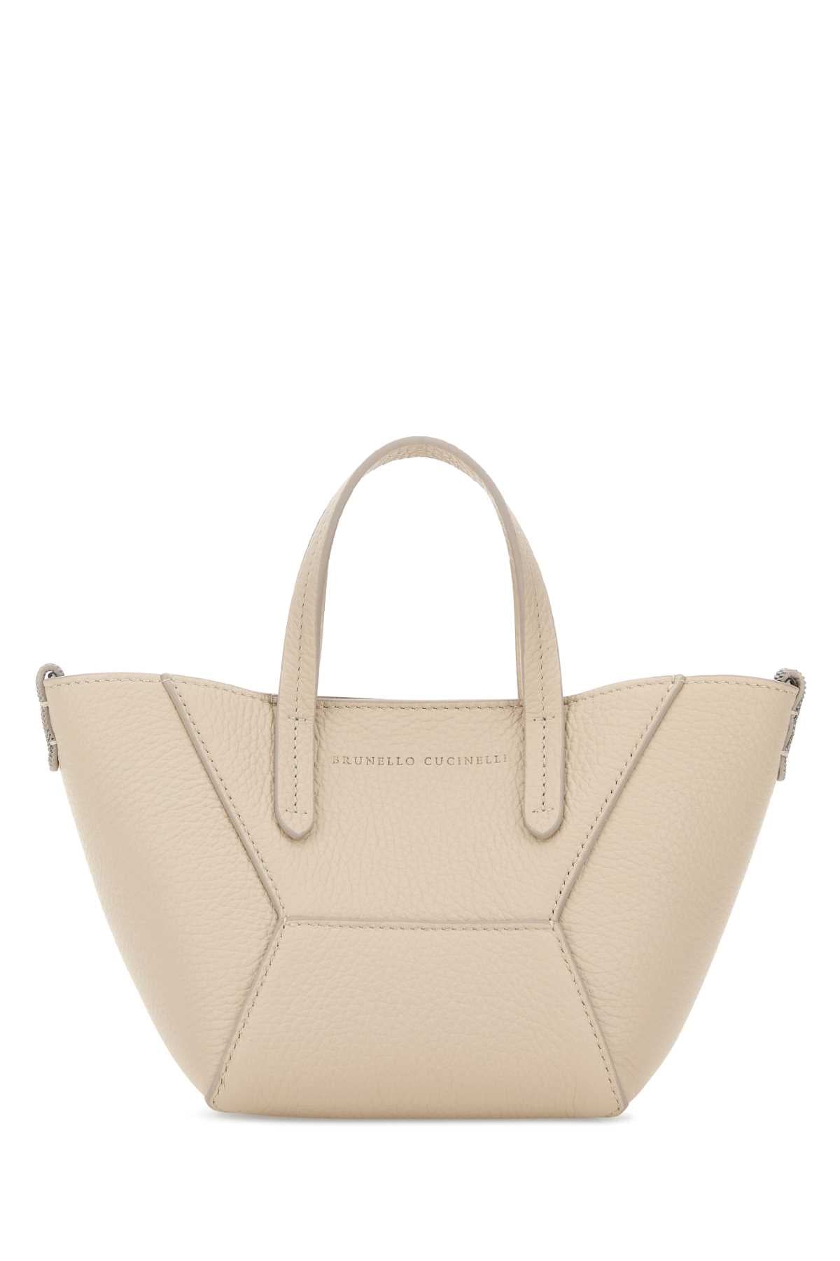 Brunello Cucinelli Grain Leather Shoulder Bag — Beige