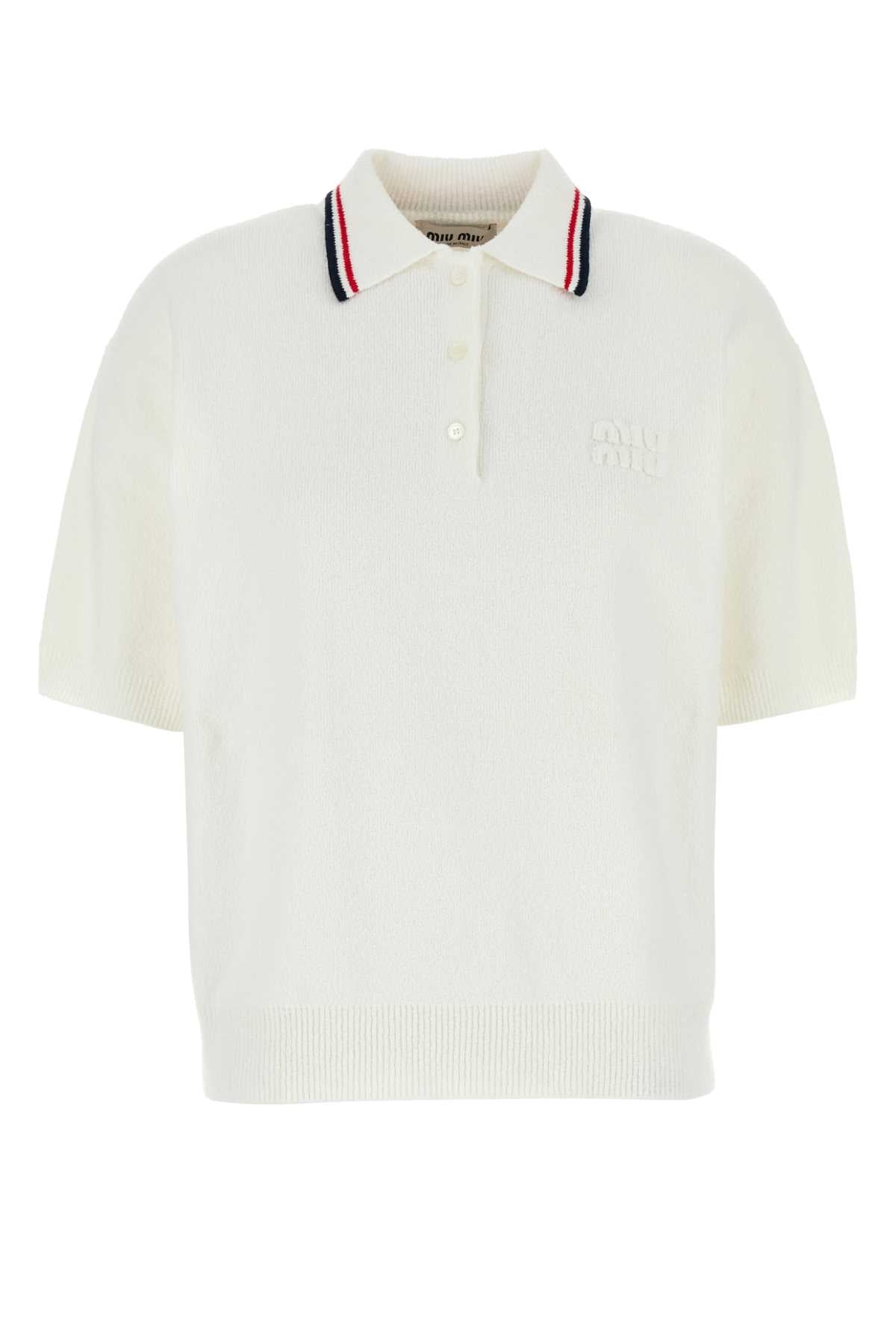 Miu Miu Stretch Terry Fabric Polo Shirt — White