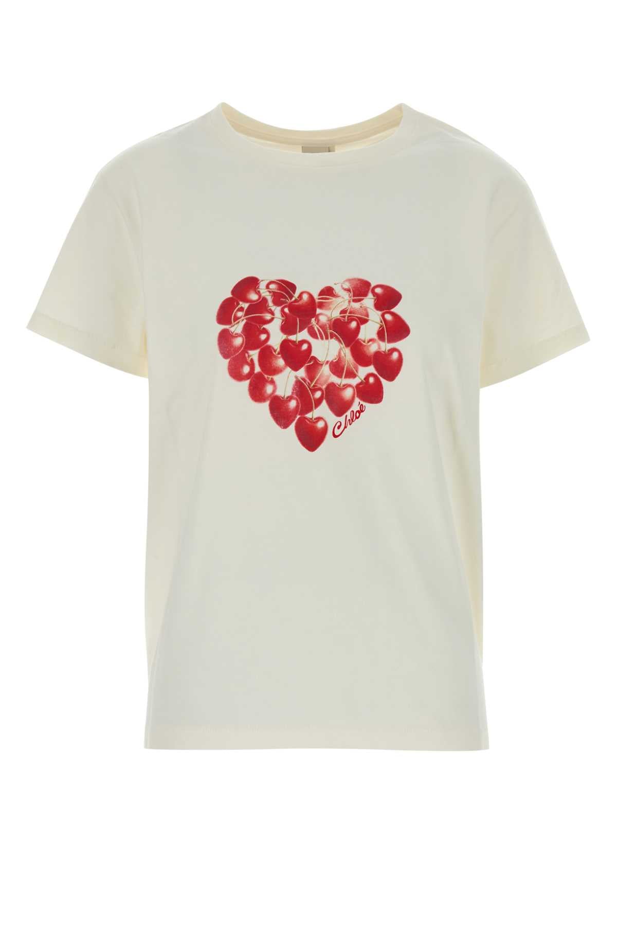 Chloé Cherry Heart-Print Cotton T-Shirt — White