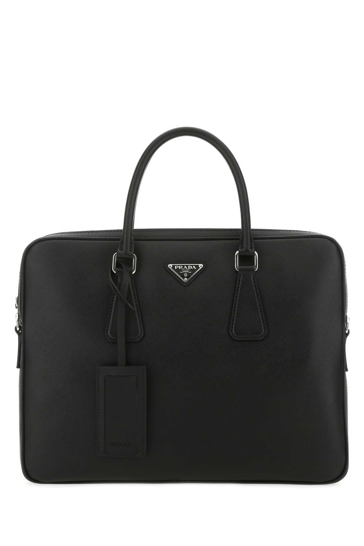 Prada Saffiano Travel Top Handle Bag — Black