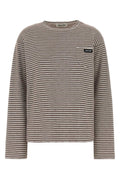 Miu Miu Striped Cotton-Cashmere T-Shirt — Beige