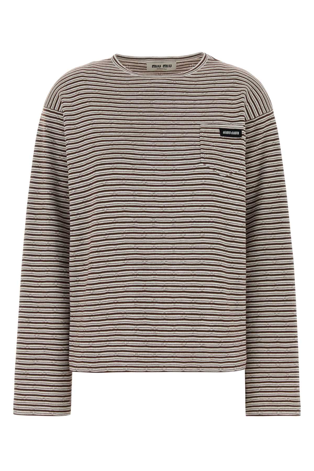 Miu Miu Striped Cotton-Cashmere T-Shirt — Beige