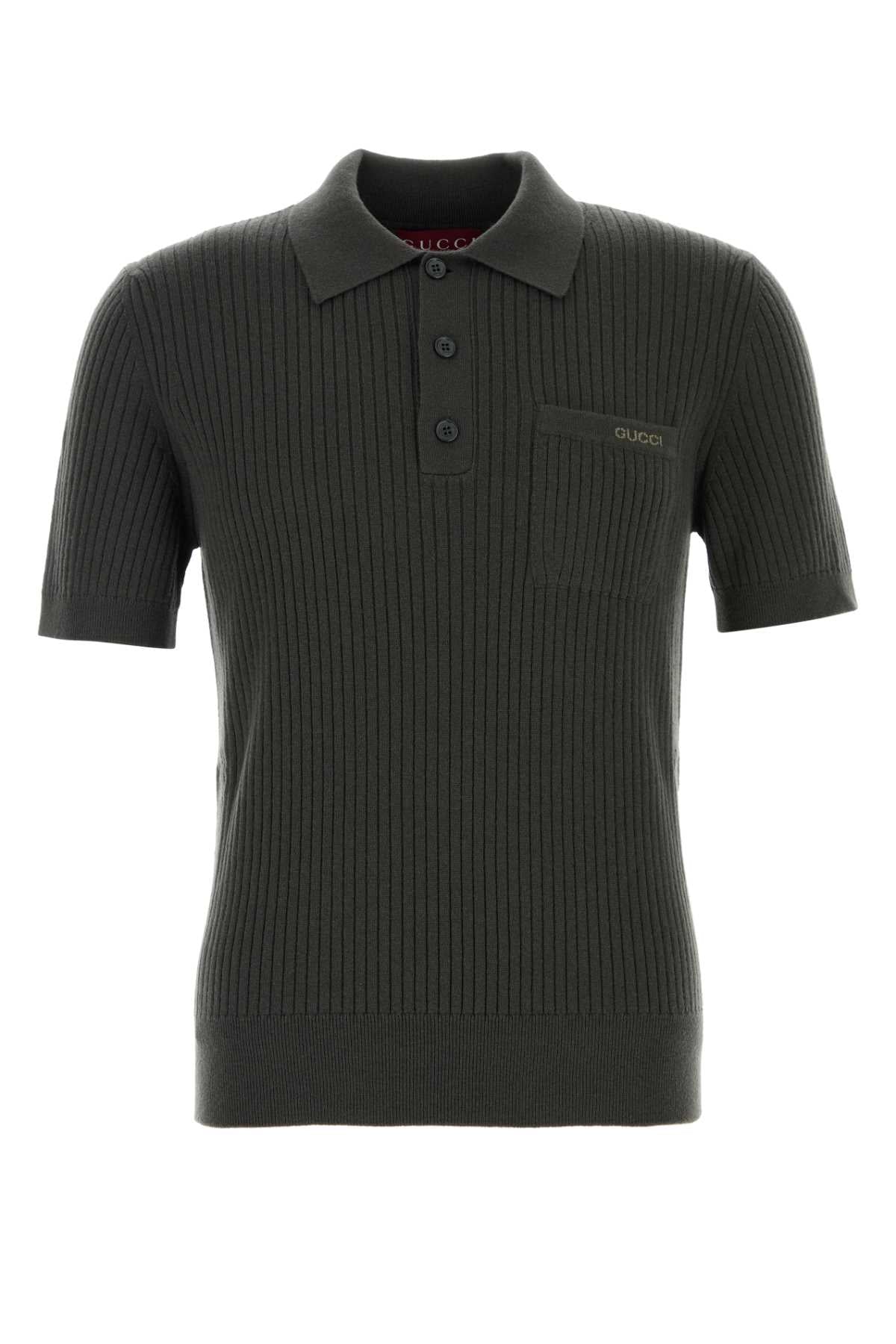 Gucci Ribbed Wool-Cashmere Blend Polo Shirt — Green
