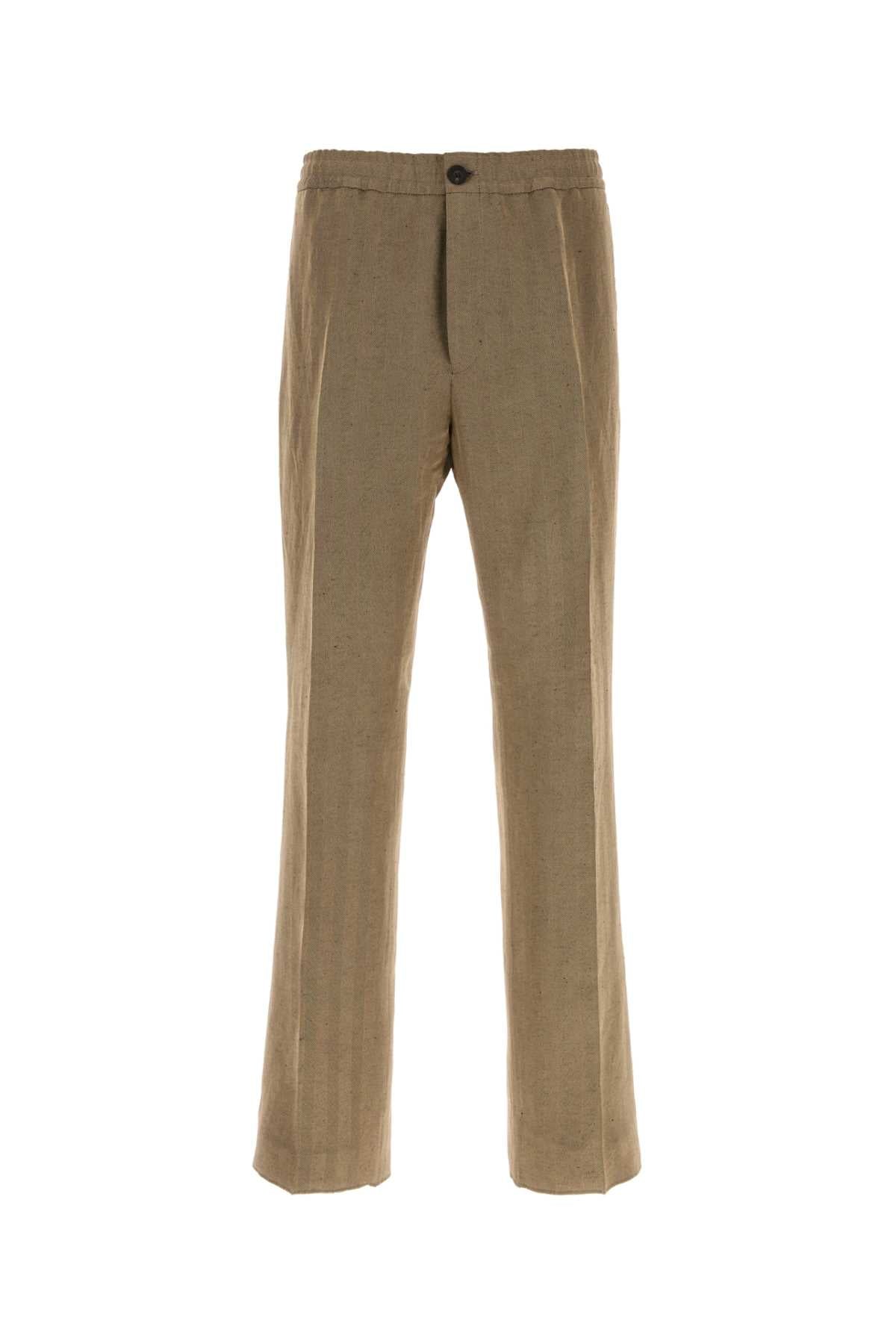 Ferragamo Linen-Viscose Blend Trousers — Beige