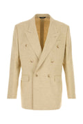 Dolce & Gabbana Hemp Silk Linen Double-Breasted Blazer — Beige