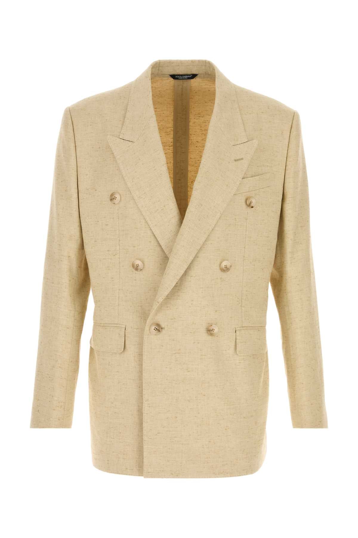 Dolce & Gabbana Hemp Silk Linen Double-Breasted Blazer — Beige