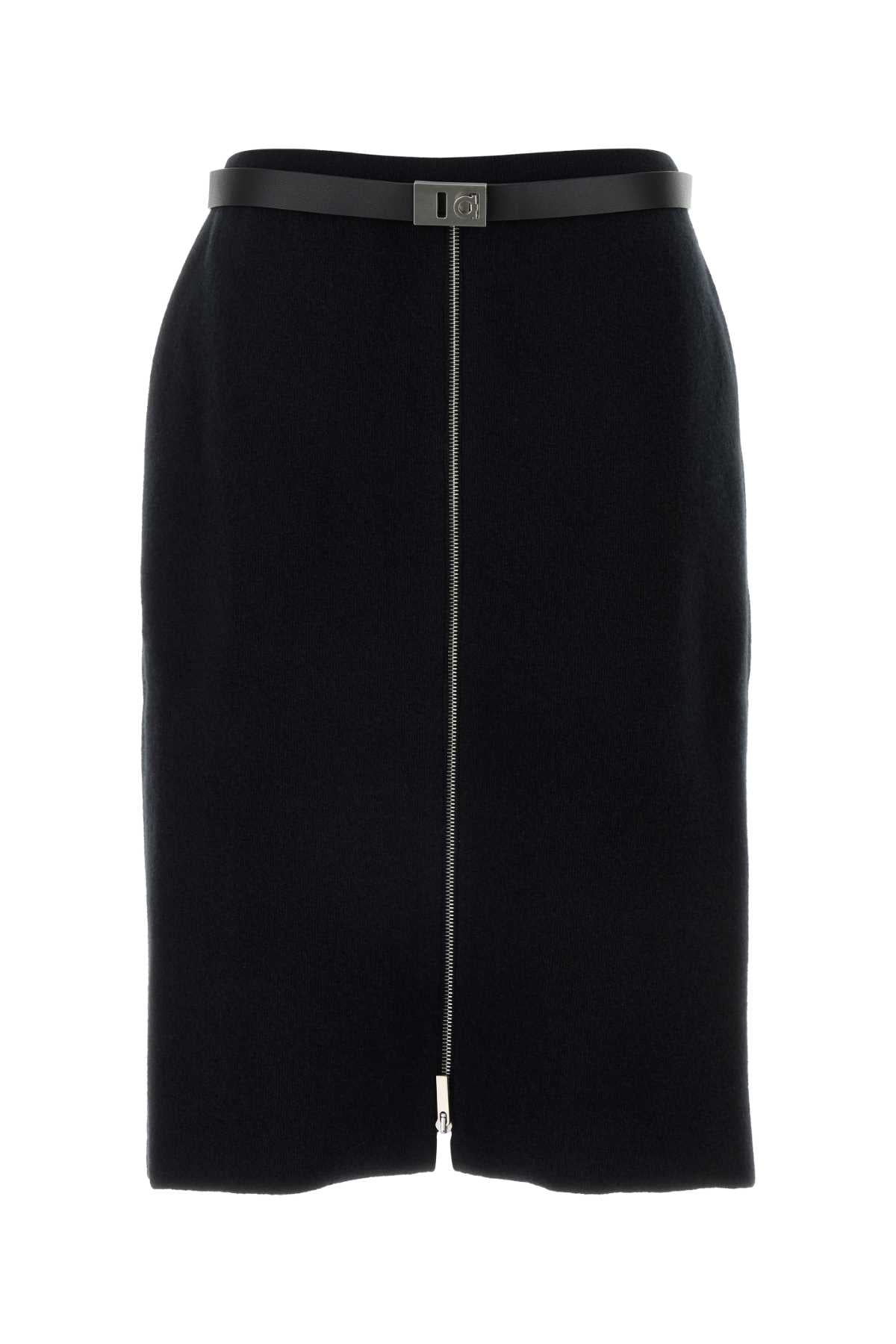 Ferragamo Stretch Wool Blend Skirt — Black