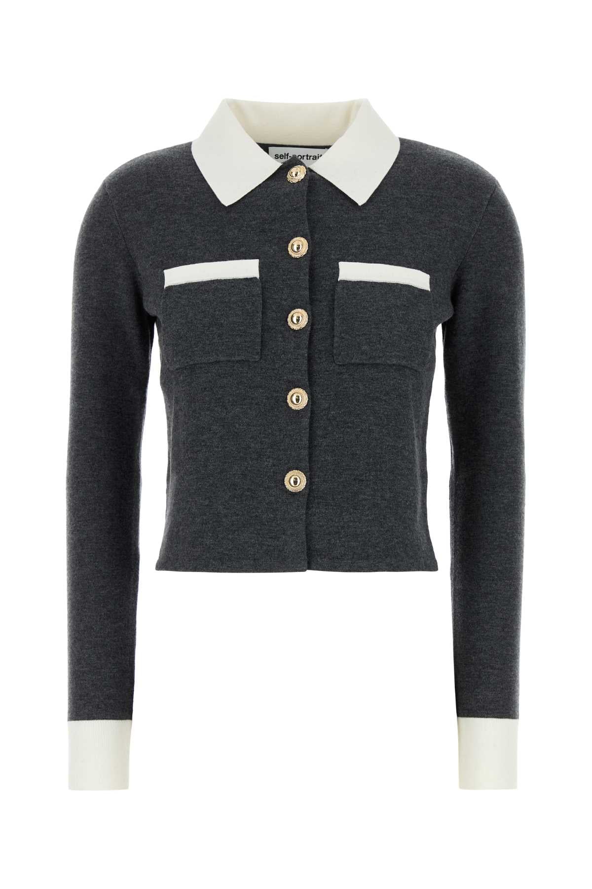 Self-Portrait Contrast Cardigan — Gray