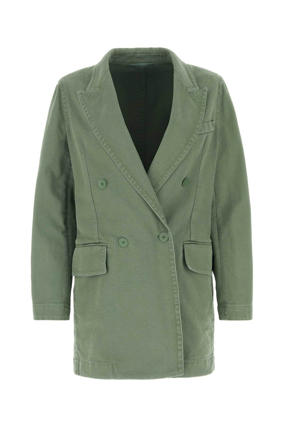 Max Mara Cotton Double-Breasted Blazer — Green