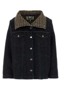 Ganni Checked Collar Denim Jacket — Navy