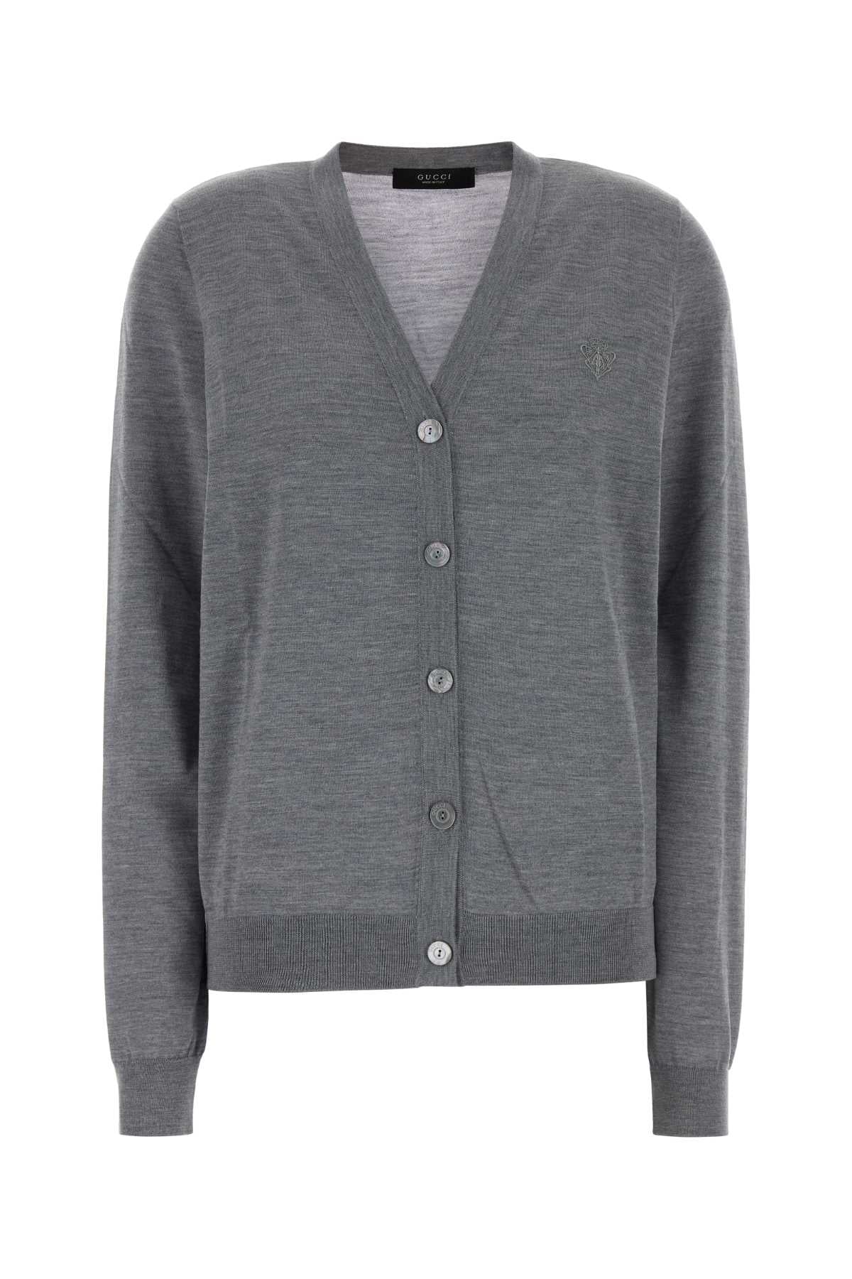 Gucci Wool Button-Front Cardigan — Gray