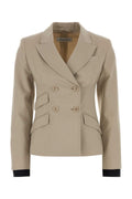 Max Mara Double-Breasted Virgin Wool Blazer — Beige
