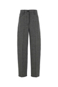 Prada Embroidered Glencheck Trousers — Gray